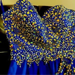 Long strapless split in the leg dance dress